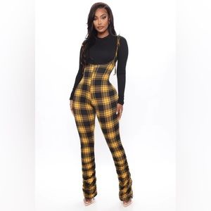 School Girl Plaid Jumpsuit Set - Black/Yellow